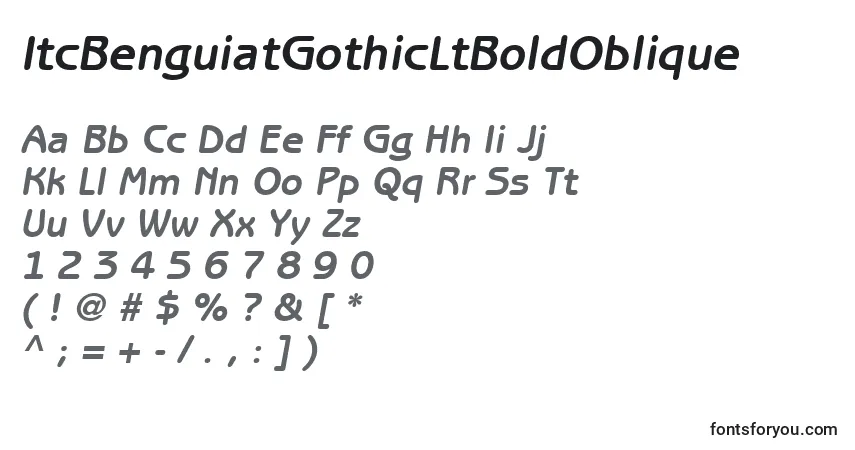 A fonte ItcBenguiatGothicLtBoldOblique – alfabeto, números, caracteres especiais