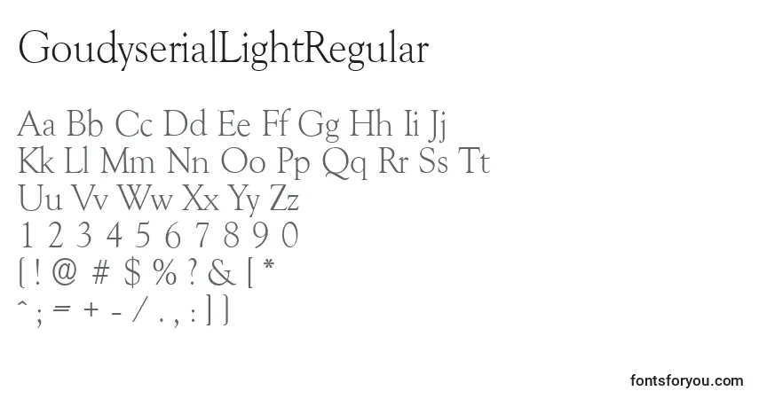 A fonte GoudyserialLightRegular – alfabeto, números, caracteres especiais