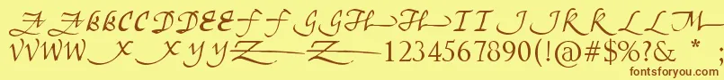 フォントUnscriptedness – 茶色の文字が黄色の背景にあります。