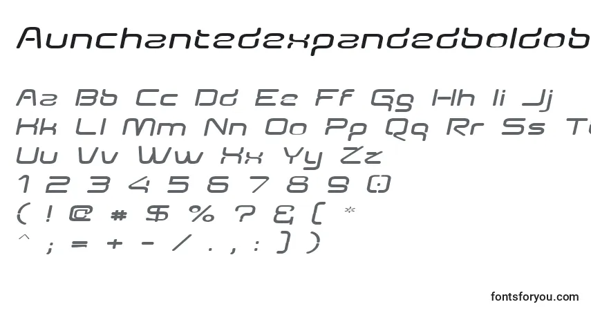 Шрифт Aunchantedexpandedboldoblique – алфавит, цифры, специальные символы