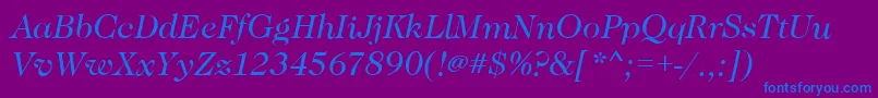 CaslonBookitalic-fontti – siniset fontit violetilla taustalla
