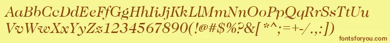 CaslonBookitalic-fontti – ruskeat fontit keltaisella taustalla