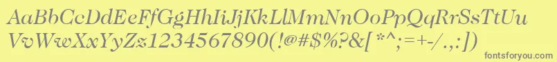 CaslonBookitalic-fontti – harmaat kirjasimet keltaisella taustalla