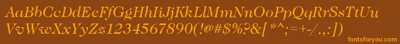 CaslonBookitalic-fontti – oranssit fontit ruskealla taustalla