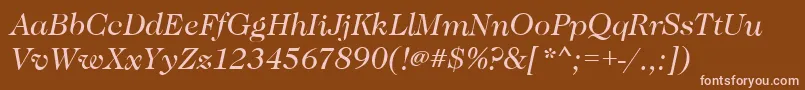 CaslonBookitalic-fontti – vaaleanpunaiset fontit ruskealla taustalla