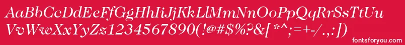 CaslonBookitalic-fontti – valkoiset fontit punaisella taustalla