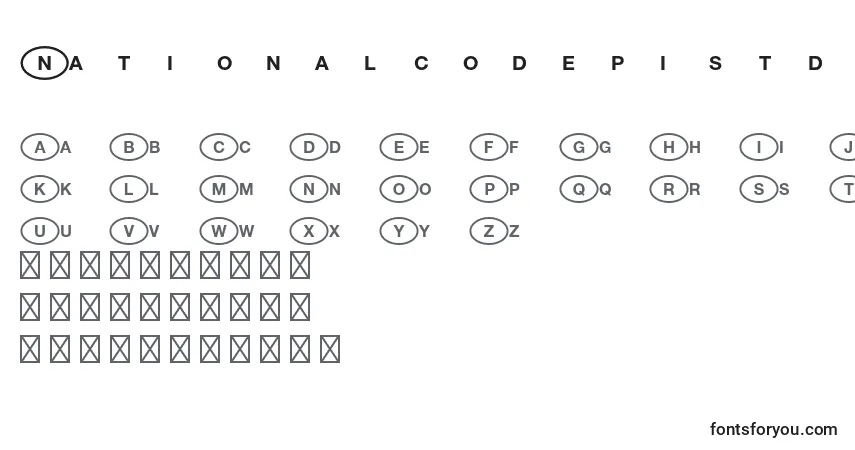 Czcionka NationalcodepistdUniversal – alfabet, cyfry, specjalne znaki