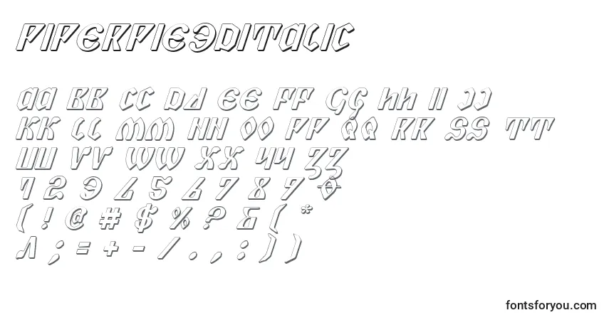 Czcionka PiperPie3DItalic – alfabet, cyfry, specjalne znaki