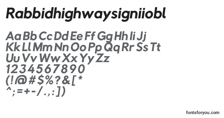 Czcionka Rabbidhighwaysigniiobl – alfabet, cyfry, specjalne znaki