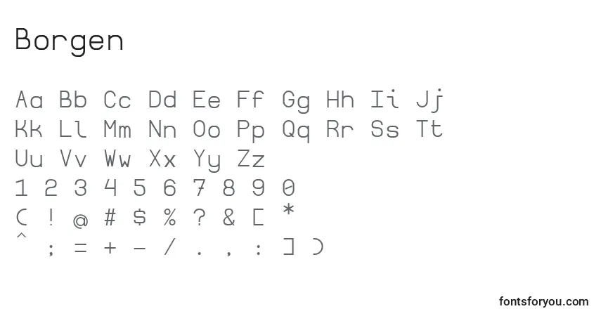 Шрифт Borgen – алфавит, цифры, специальные символы