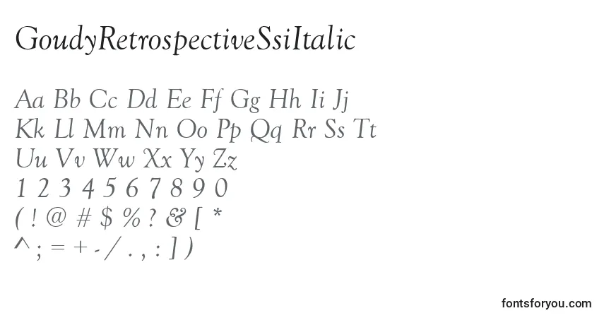 A fonte GoudyRetrospectiveSsiItalic – alfabeto, números, caracteres especiais