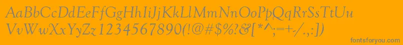 Weitere Informationen zur GoudyRetrospectiveSsiItalic-Schriftart GoudyRetrospectiveSsiItalic-Schriftart – Graue Schriften auf orangefarbenem Hintergrund