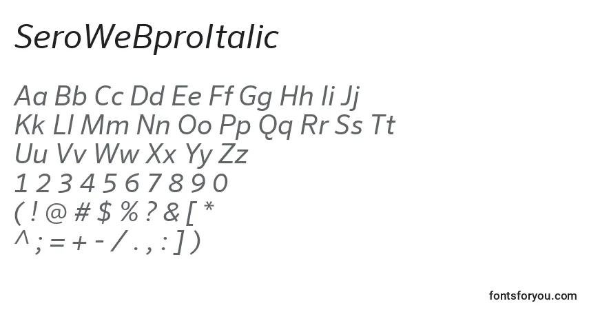 Шрифт SeroWeBproItalic – алфавит, цифры, специальные символы