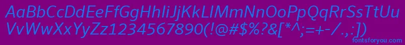 SeroWeBproItalic-Schriftart – Blaue Schriften auf violettem Hintergrund