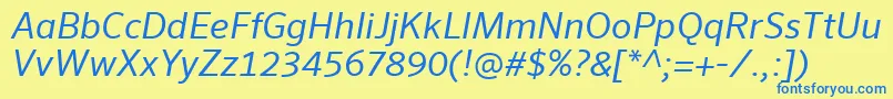 フォントSeroWeBproItalic – 青い文字が黄色の背景にあります。