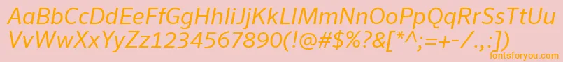 SeroWeBproItalic-fontti – oranssit fontit vaaleanpunaisella taustalla