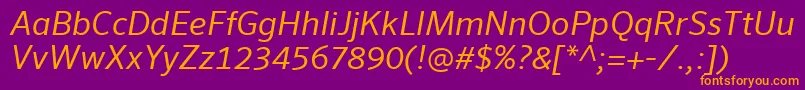 Fonte SeroWeBproItalic – fontes laranjas em um fundo violeta
