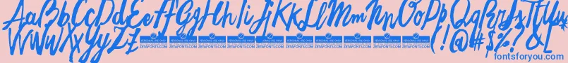 FreehandBrushTrial-Schriftart – Blaue Schriften auf rosa Hintergrund