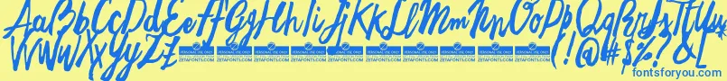FreehandBrushTrial-Schriftart – Blaue Schriften auf gelbem Hintergrund