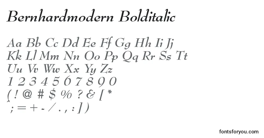 A fonte Bernhardmodern Bolditalic – alfabeto, números, caracteres especiais