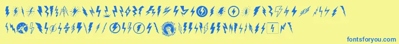 フォントLightningBolt – 青い文字が黄色の背景にあります。