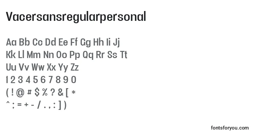 Czcionka Vacersansregularpersonal – alfabet, cyfry, specjalne znaki