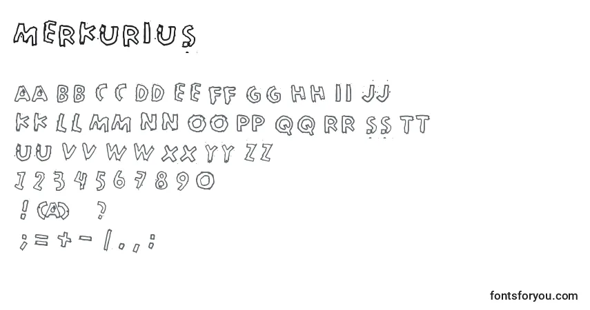 A fonte Merkurius – alfabeto, números, caracteres especiais
