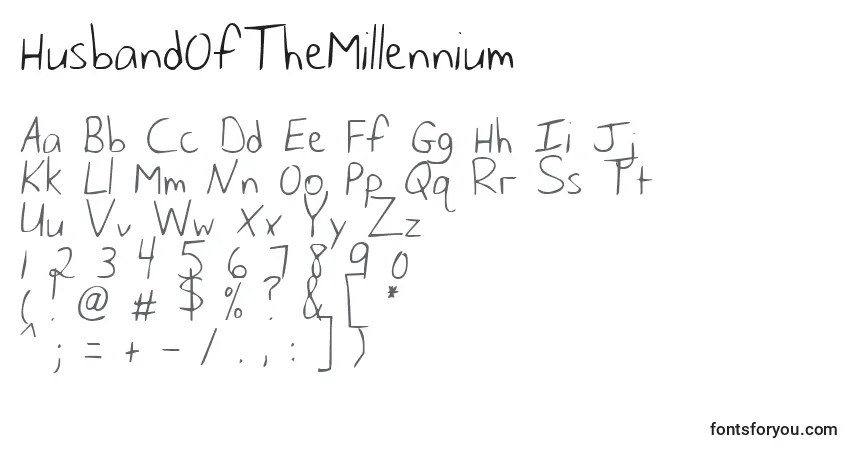 Czcionka HusbandOfTheMillennium – alfabet, cyfry, specjalne znaki