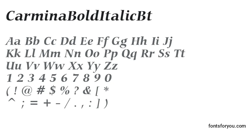 Schriftart CarminaBoldItalicBt – Alphabet, Zahlen, spezielle Symbole