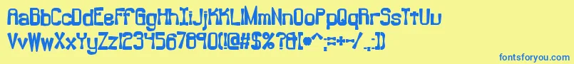 フォントBacklashBrk – 青い文字が黄色の背景にあります。