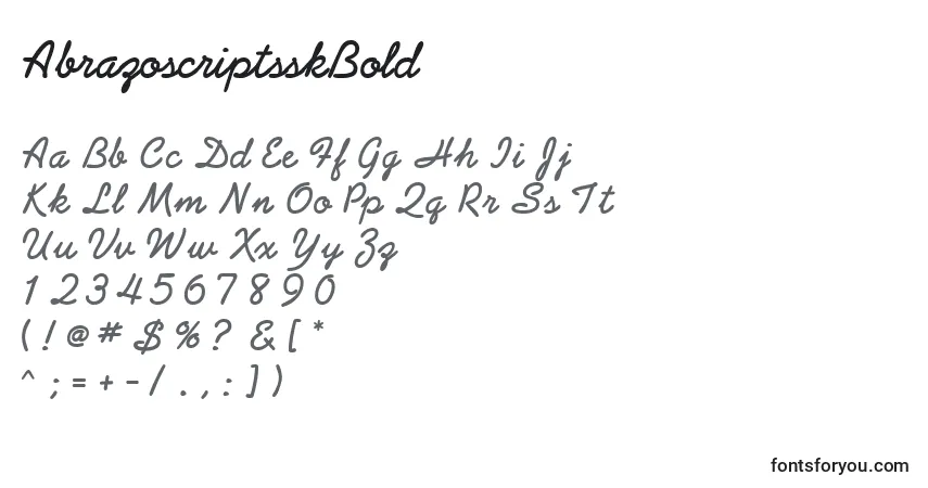 Czcionka AbrazoscriptsskBold – alfabet, cyfry, specjalne znaki