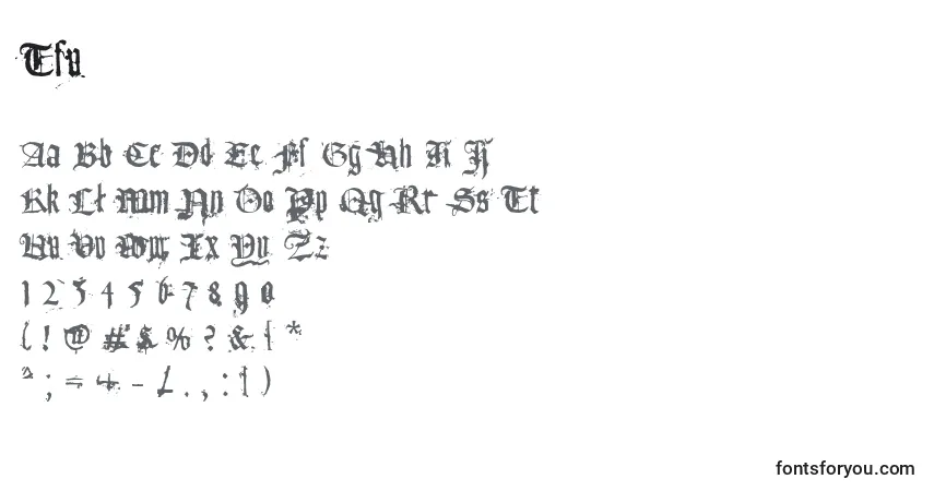 Czcionka Tfu – alfabet, cyfry, specjalne znaki