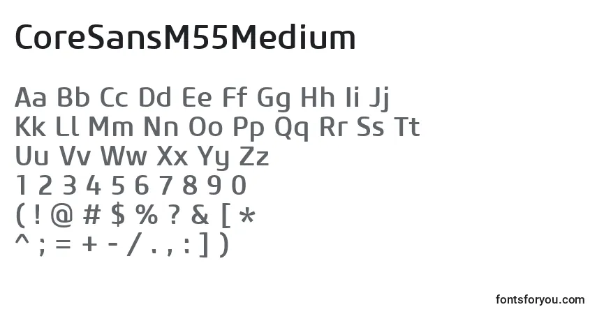 A fonte CoreSansM55Medium – alfabeto, números, caracteres especiais