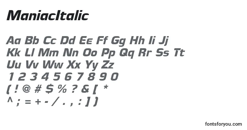 ManiacItalic (25124)フォント–アルファベット、数字、特殊文字