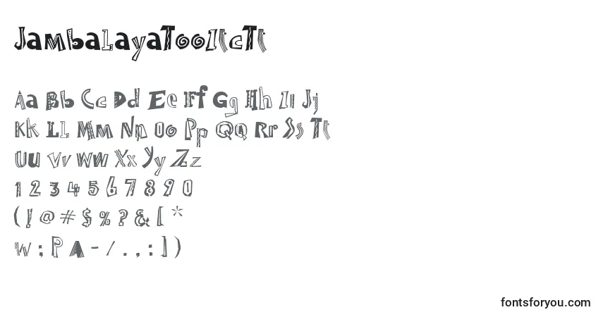 A fonte JambalayaTooItcTt – alfabeto, números, caracteres especiais