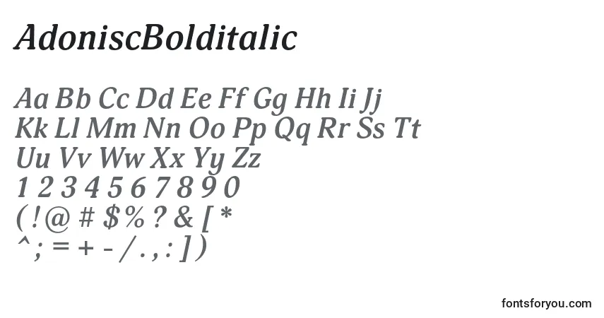 Шрифт AdoniscBolditalic – алфавит, цифры, специальные символы