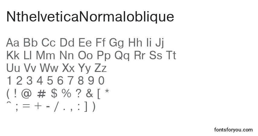 A fonte NthelveticaNormaloblique – alfabeto, números, caracteres especiais