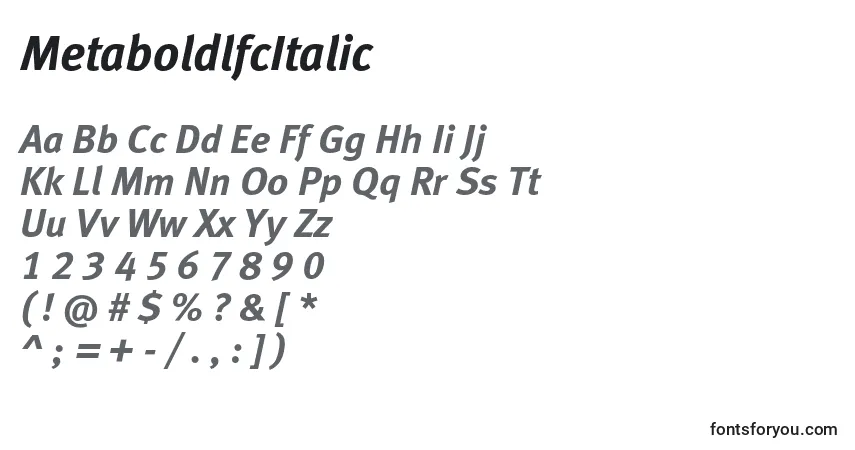 Шрифт MetaboldlfcItalic – алфавит, цифры, специальные символы