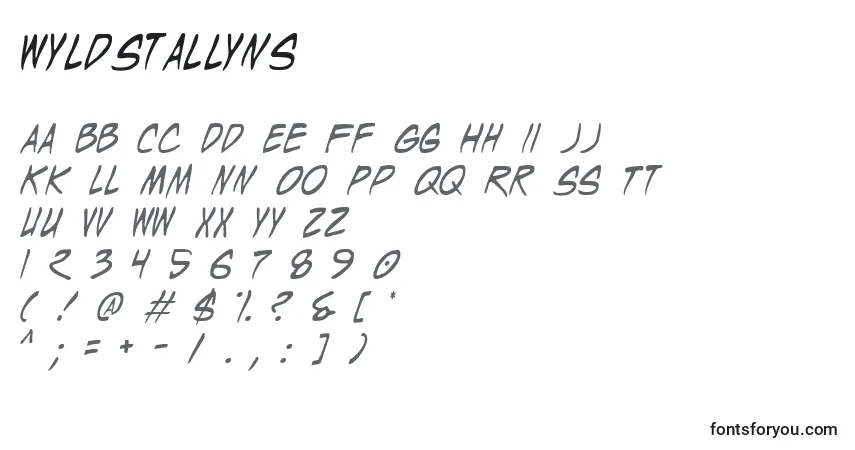Schriftart WyldStallyns – Alphabet, Zahlen, spezielle Symbole