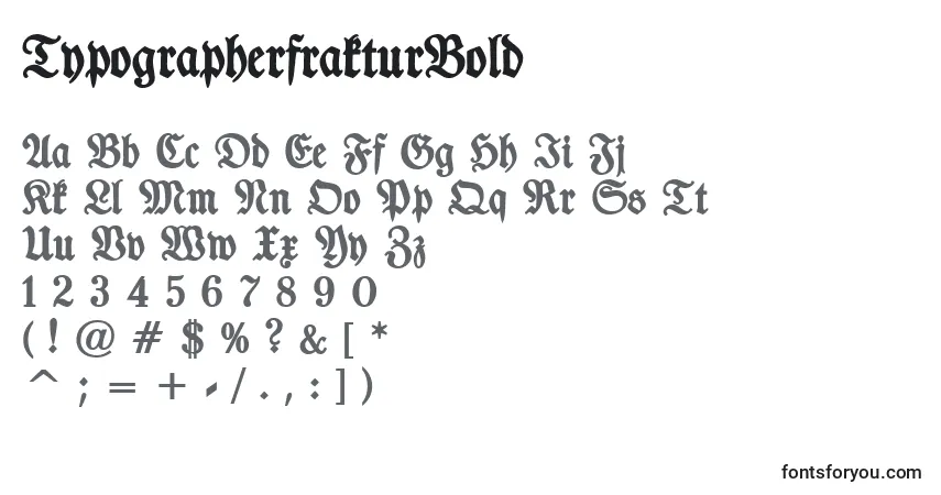 Czcionka TypographerfrakturBold – alfabet, cyfry, specjalne znaki