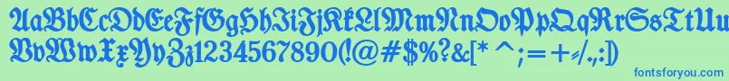 TypographerfrakturBold-fontti – siniset fontit vihreällä taustalla