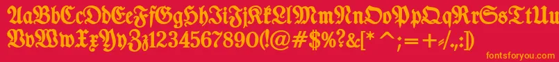 TypographerfrakturBold-Schriftart – Orangefarbene Schriften auf rotem Hintergrund