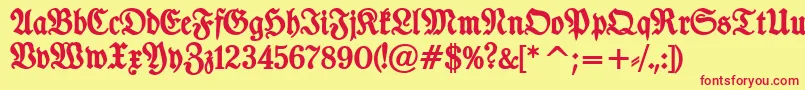 Fonte TypographerfrakturBold – fontes vermelhas em um fundo amarelo