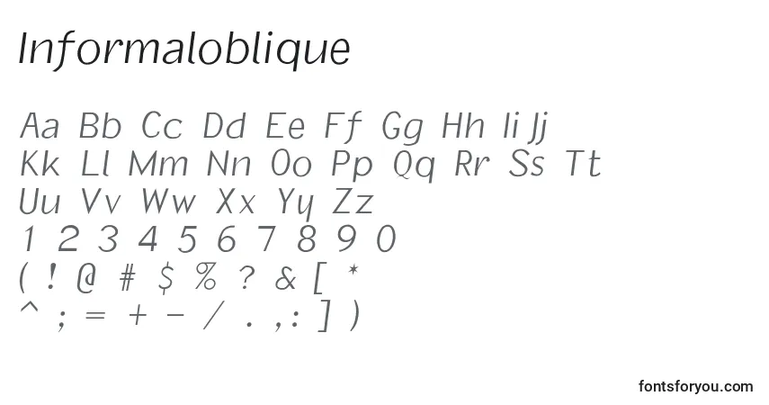 Czcionka Informaloblique – alfabet, cyfry, specjalne znaki