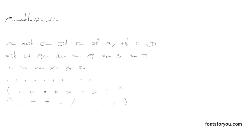 Czcionka PicabloFentier – alfabet, cyfry, specjalne znaki