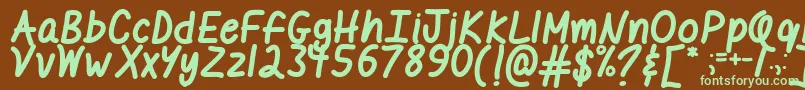 フォントMfILikeItBold – 緑色の文字が茶色の背景にあります。