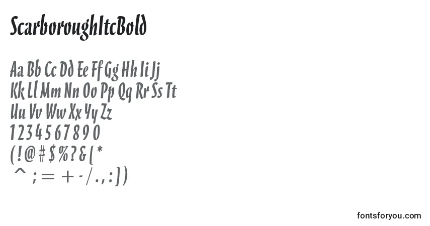 Czcionka ScarboroughItcBold – alfabet, cyfry, specjalne znaki