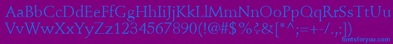 StempelSchneidlerLtRoman-fontti – siniset fontit violetilla taustalla