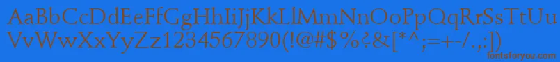 フォントStempelSchneidlerLtRoman – 茶色の文字が青い背景にあります。