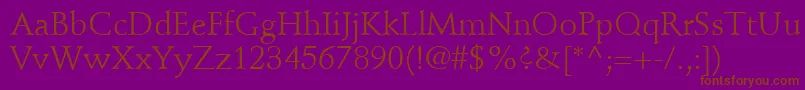 フォントStempelSchneidlerLtRoman – 紫色の背景に茶色のフォント